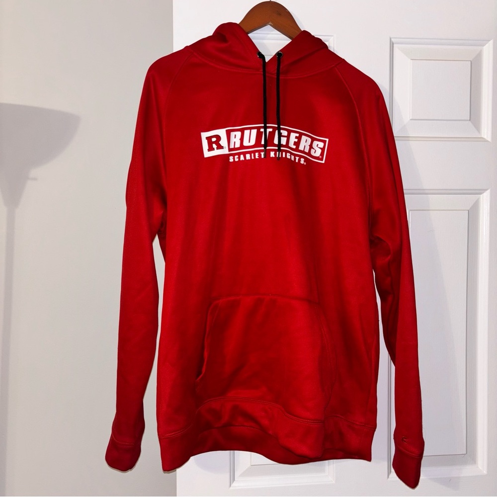 Red Rutgers University XL Sweatshirt with Black Accents and White Lettering